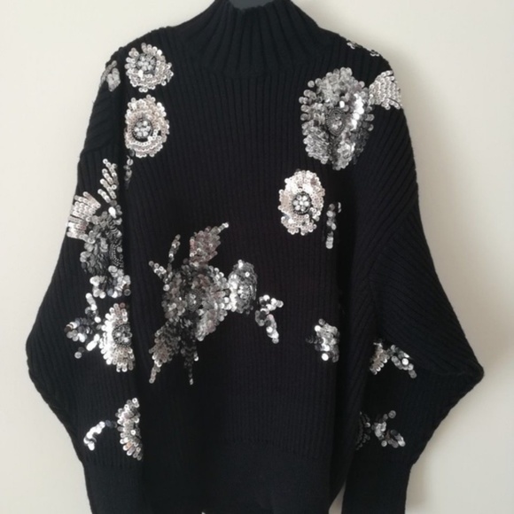 zara sequin floral sweater